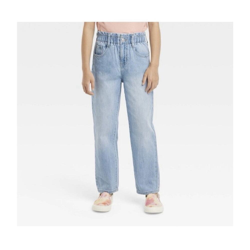 Cat & Jack Light Wash Relaxed Paperbag High Rise Stretch Denim Jeans Size 12